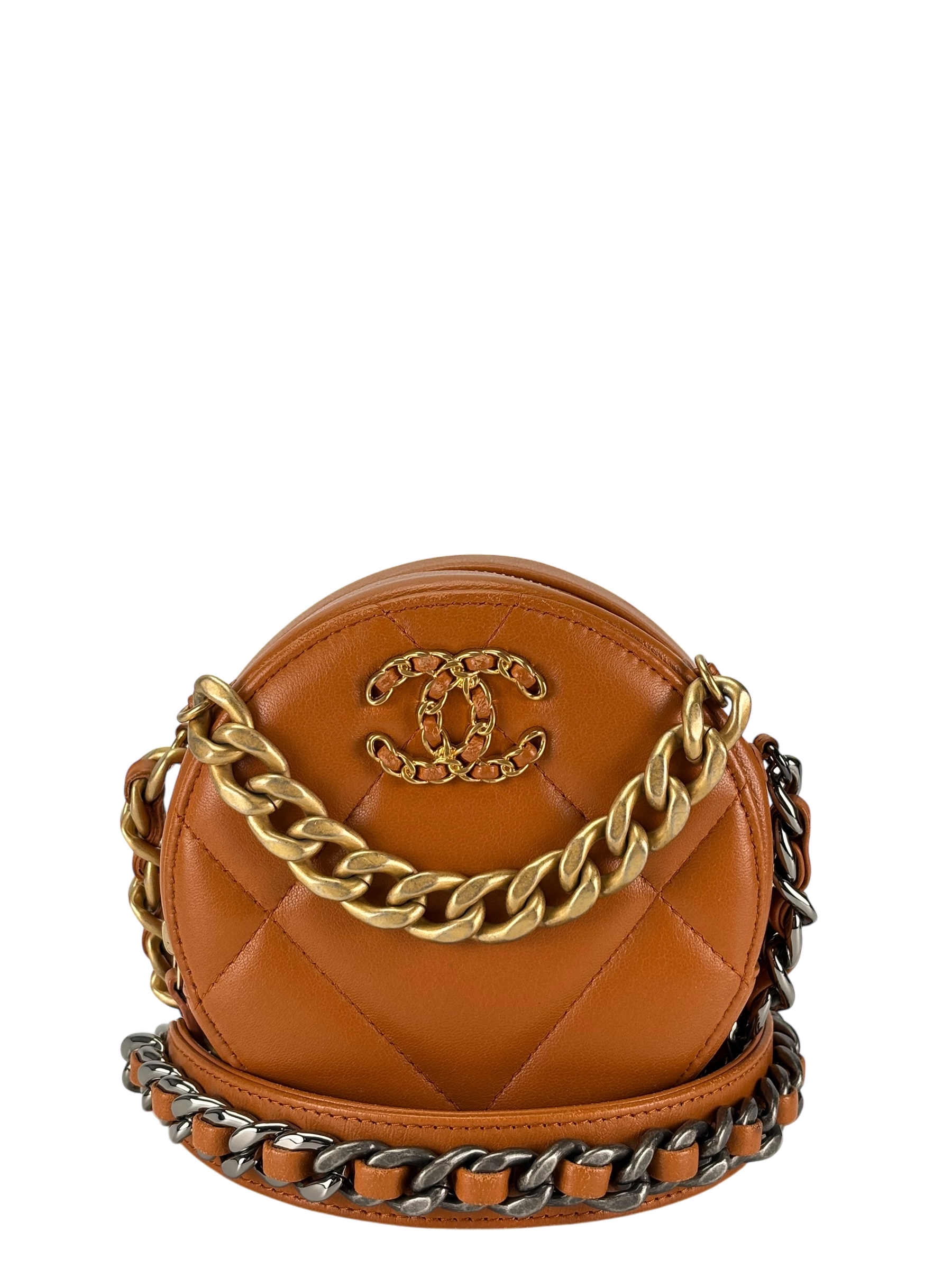 CHANEL - Brown Calfskin 19 Round Clutch With Chain