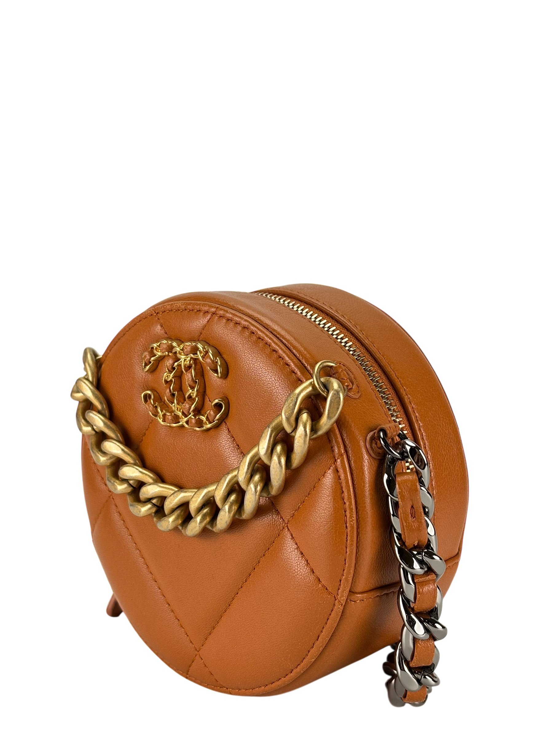 CHANEL - Brown Calfskin 19 Round Clutch With Chain
