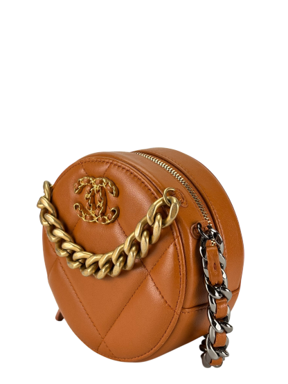 CHANEL - Brown Calfskin 19 Round Clutch With Chain
