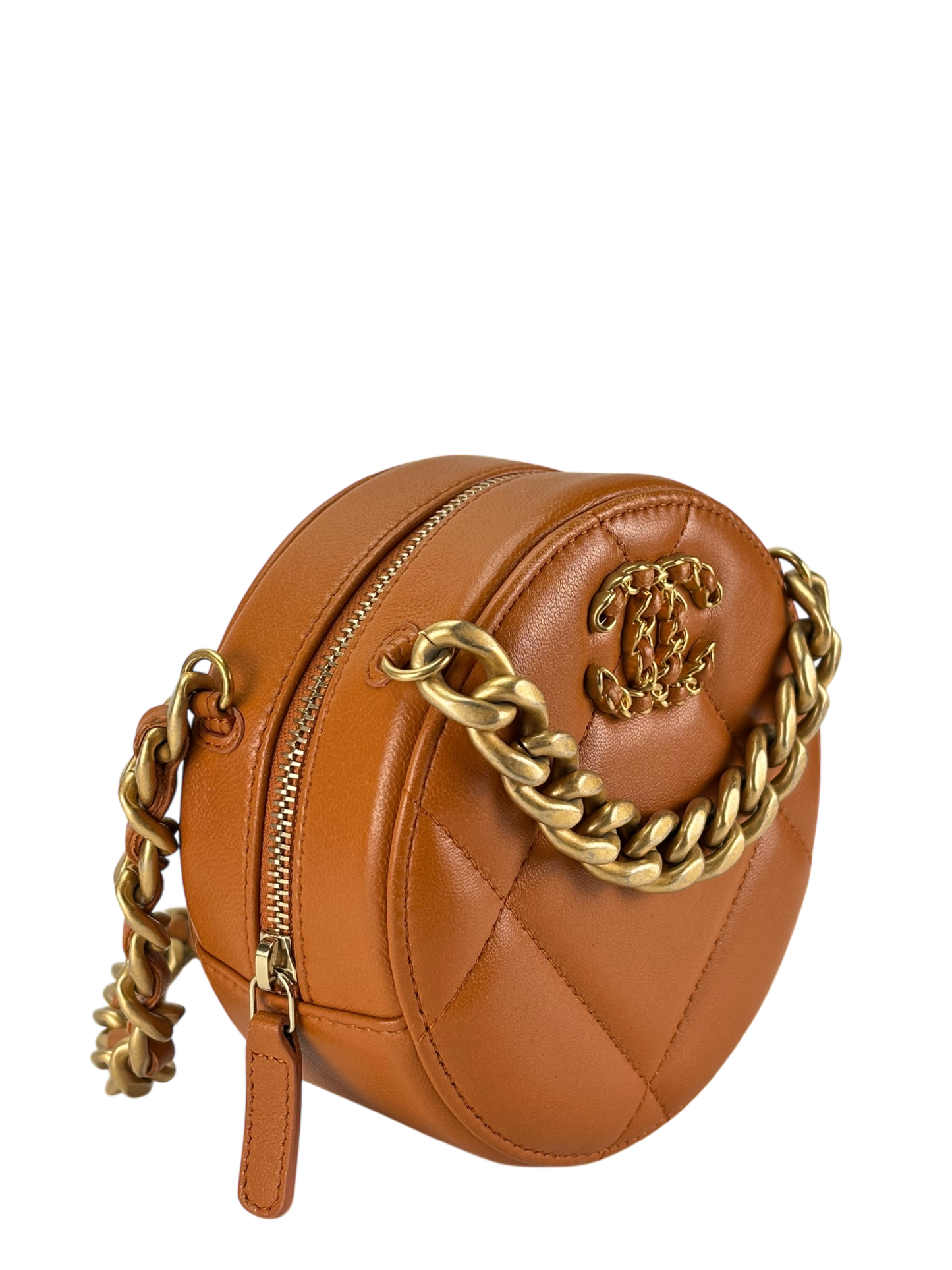 CHANEL - Brown Calfskin 19 Round Clutch With Chain