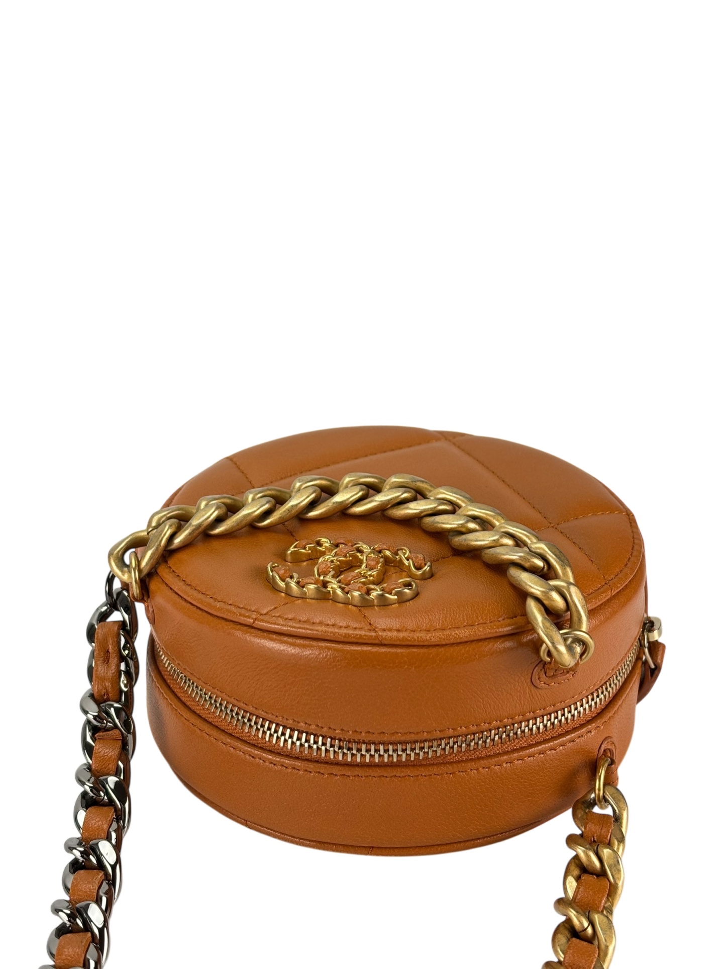 CHANEL - Brown Calfskin 19 Round Clutch With Chain