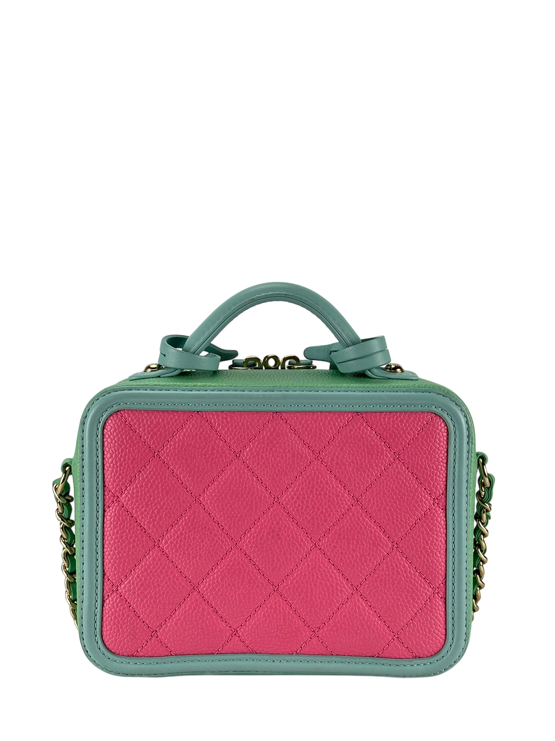 CHANEL - CC Filigree Caviar Skin 2way Handbag Chain Shoulder Vanity Multicolor Gold Hardware