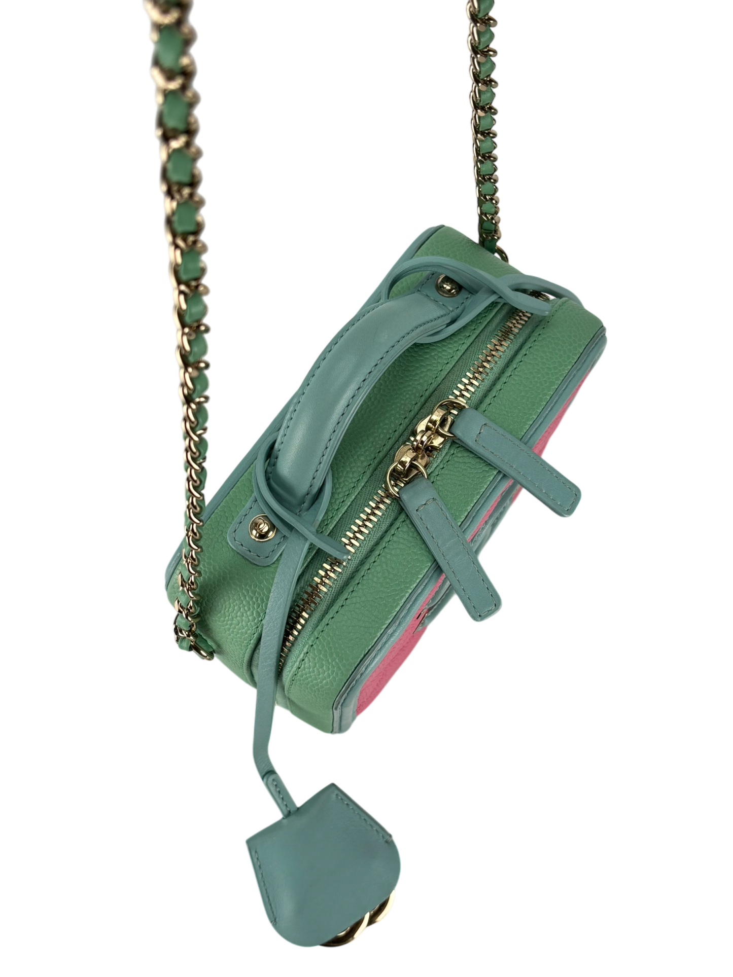 CHANEL - CC Filigree Caviar Skin 2way Handbag Chain Shoulder Vanity Multicolor Gold Hardware