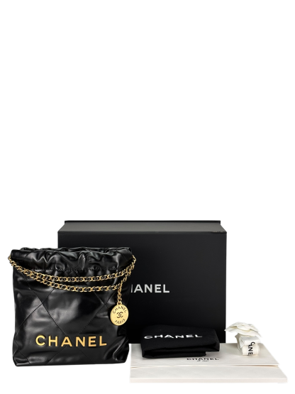 CHANEL - 22 Bag Mini Black Calfskin Gold Hardware