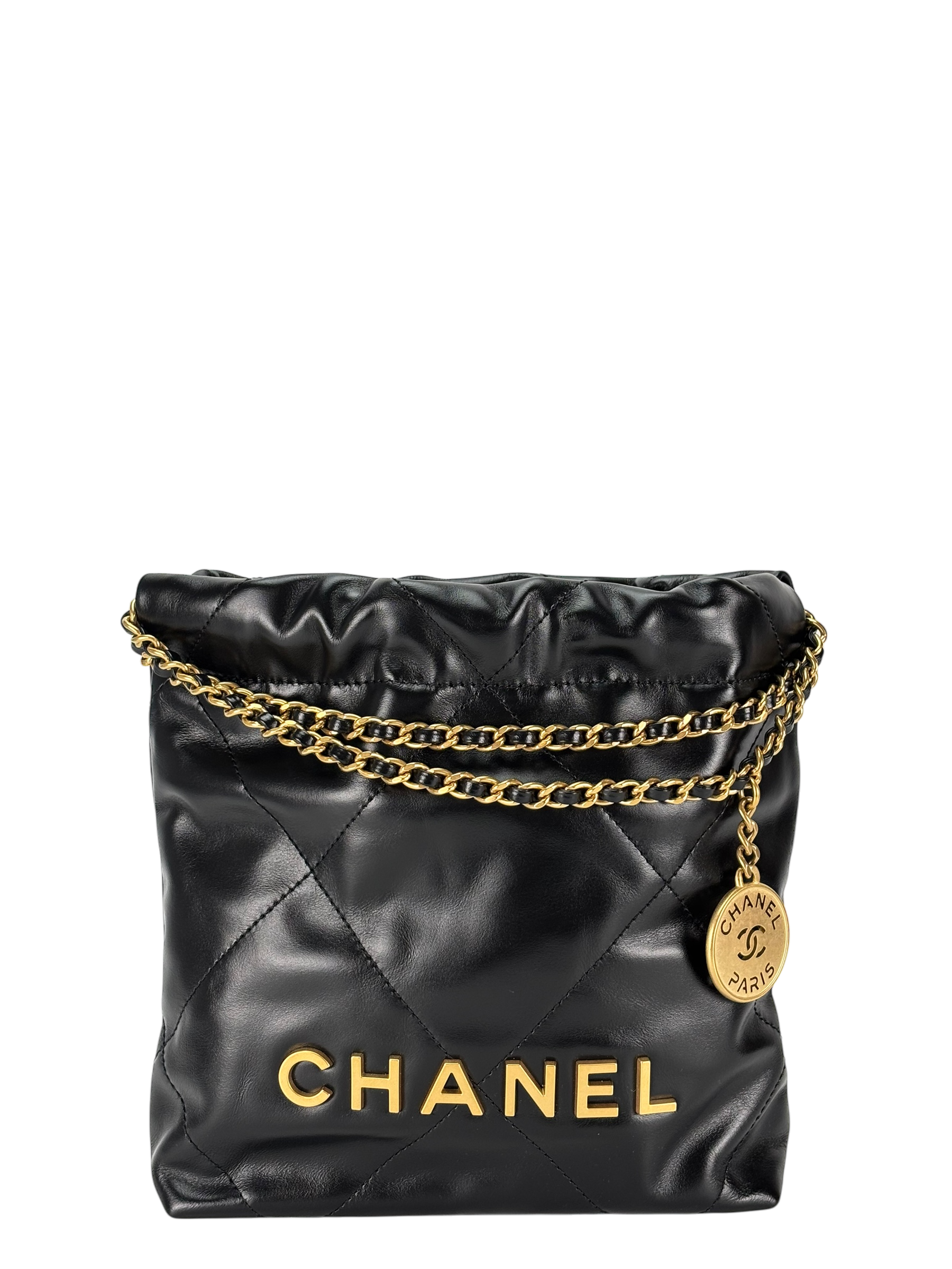 CHANEL - 22 Bag Mini Black Calfskin Gold Hardware