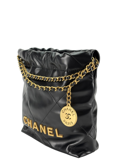 CHANEL - 22 Bag Mini Black Calfskin Gold Hardware