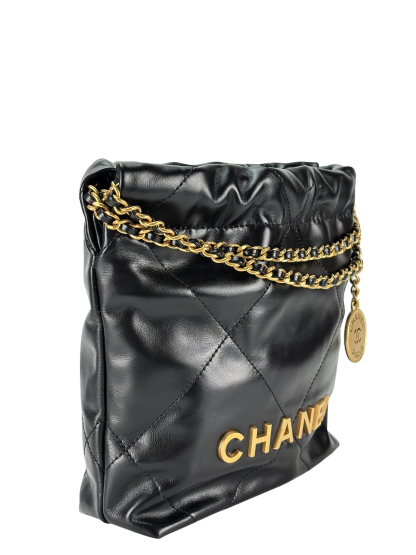 CHANEL - 22 Bag Mini Black Calfskin Gold Hardware