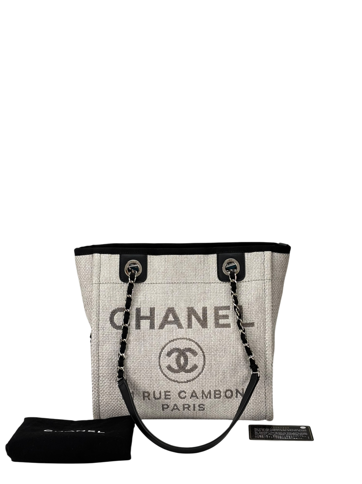 CHANEL - Black Grey Deauville Tote PM Sliver Hardware