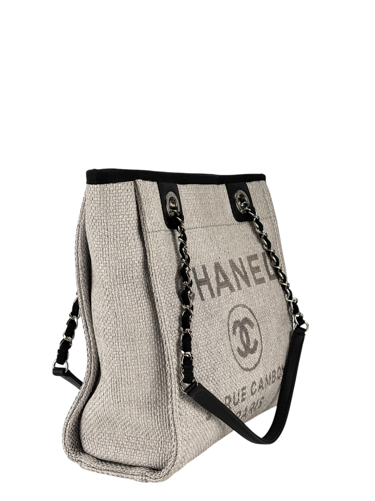 CHANEL - Black Grey Deauville Tote PM Sliver Hardware
