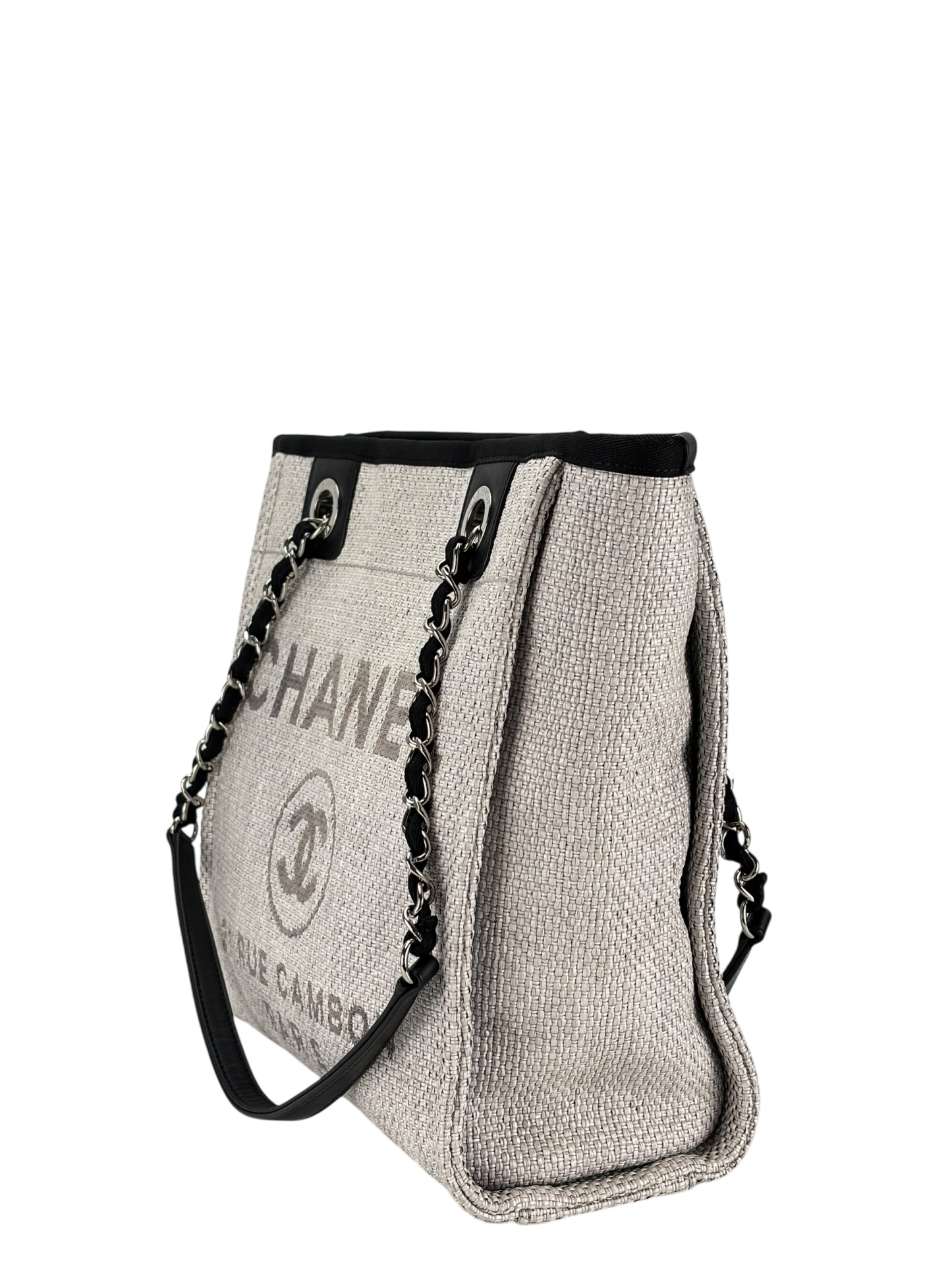 CHANEL - Black Grey Deauville Tote PM Sliver Hardware