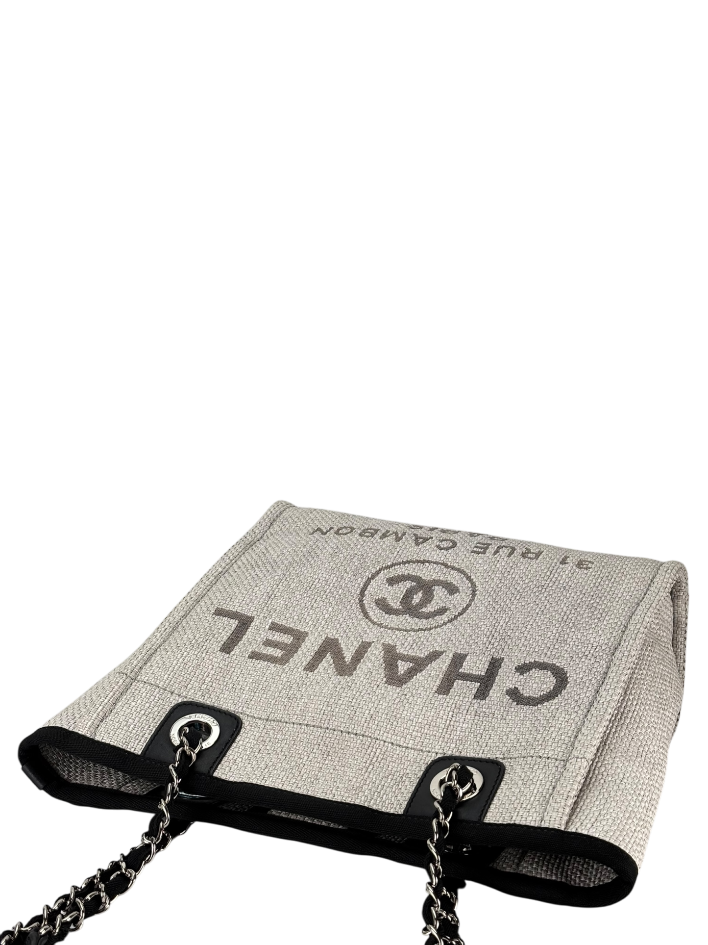 CHANEL - Black Grey Deauville Tote PM Sliver Hardware