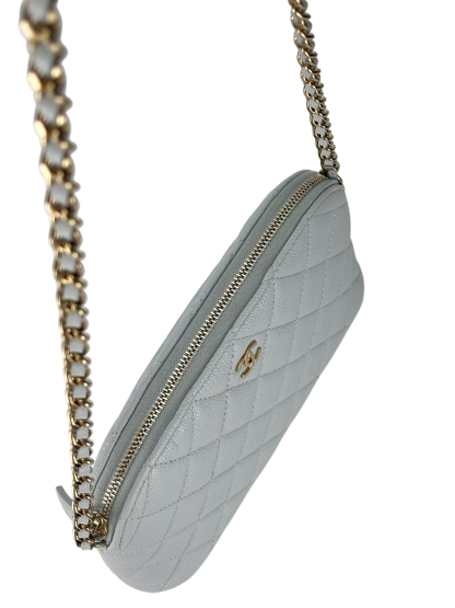 CHANEL - 24K Light Blue Caviar Skin Chain Clutch Shoulder Bag 