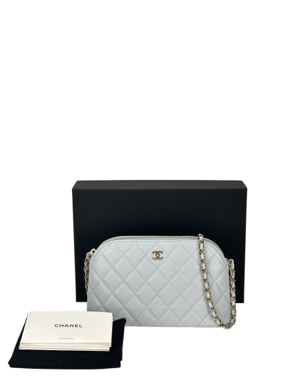 CHANEL - 24K Light Blue Caviar Skin Chain Clutch Shoulder Bag 