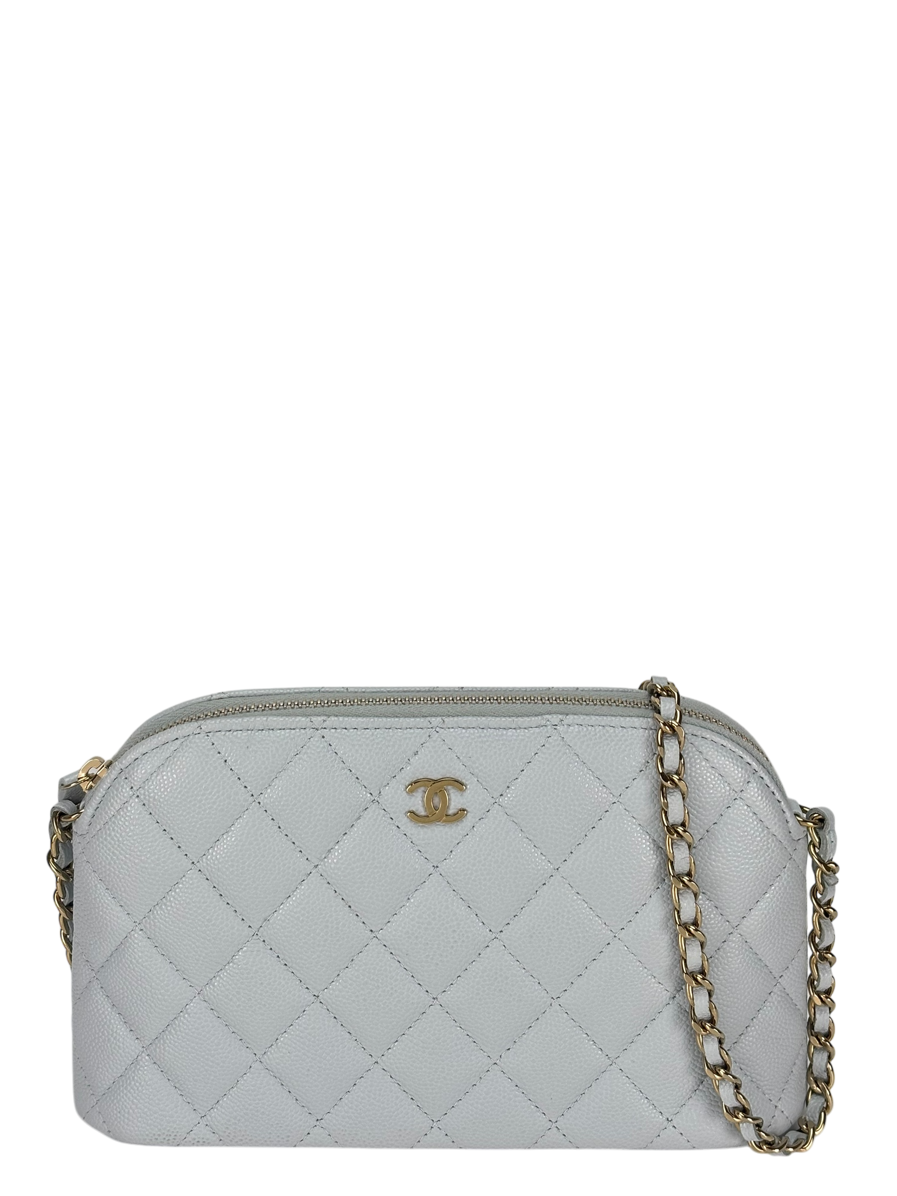 CHANEL - 24K Light Blue Caviar Skin Chain Clutch Shoulder Bag 