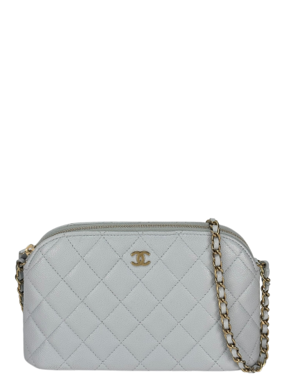 CHANEL - 24K Light Blue Caviar Skin Chain Clutch Shoulder Bag 