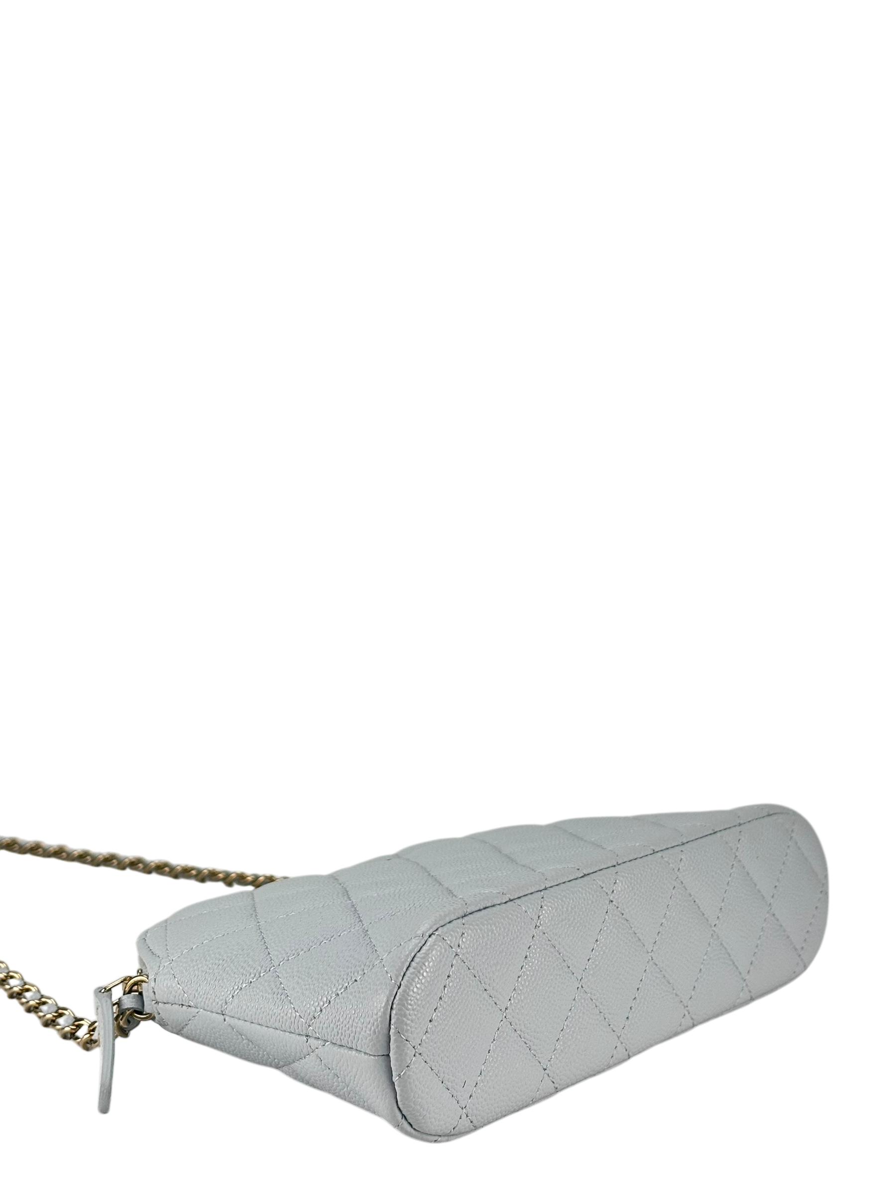 CHANEL - 24K Light Blue Caviar Skin Chain Clutch Shoulder Bag 