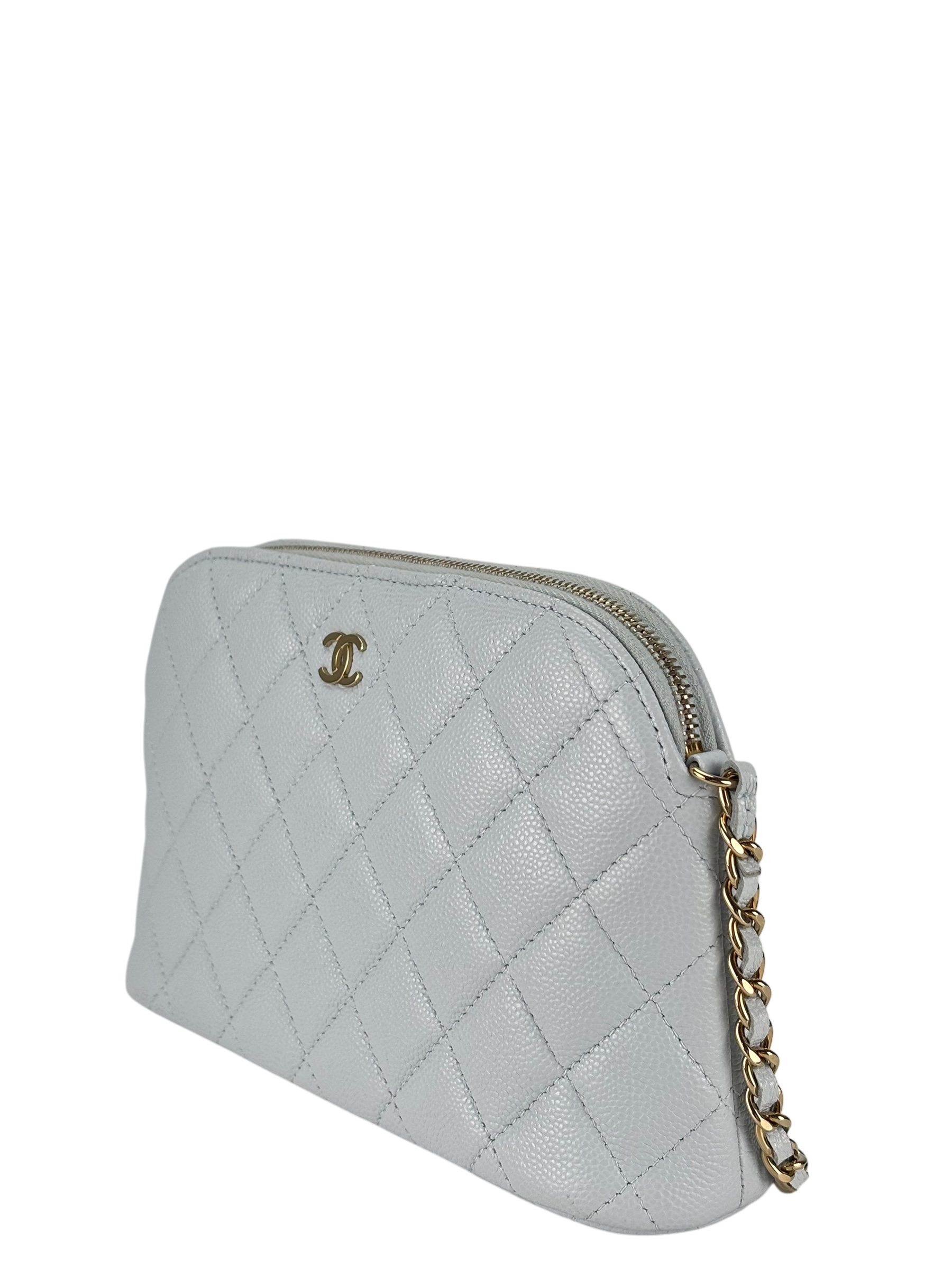 CHANEL - 24K Light Blue Caviar Skin Chain Clutch Shoulder Bag 