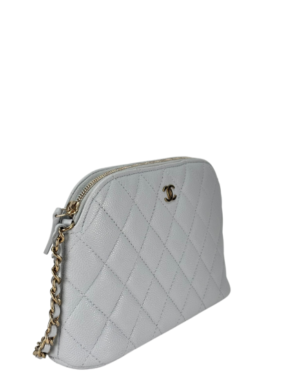 CHANEL - 24K Light Blue Caviar Skin Chain Clutch Shoulder Bag 