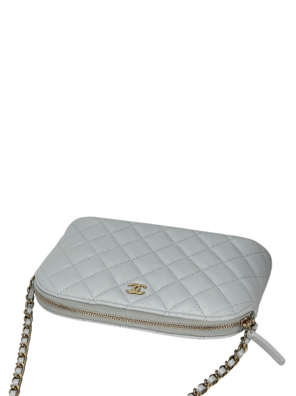 CHANEL - 24K Light Blue Caviar Skin Chain Clutch Shoulder Bag 