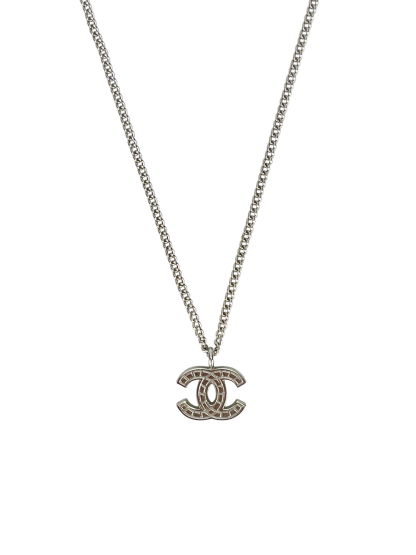 CHANEL - 06V Sliver CC logo Crystal Necklace 