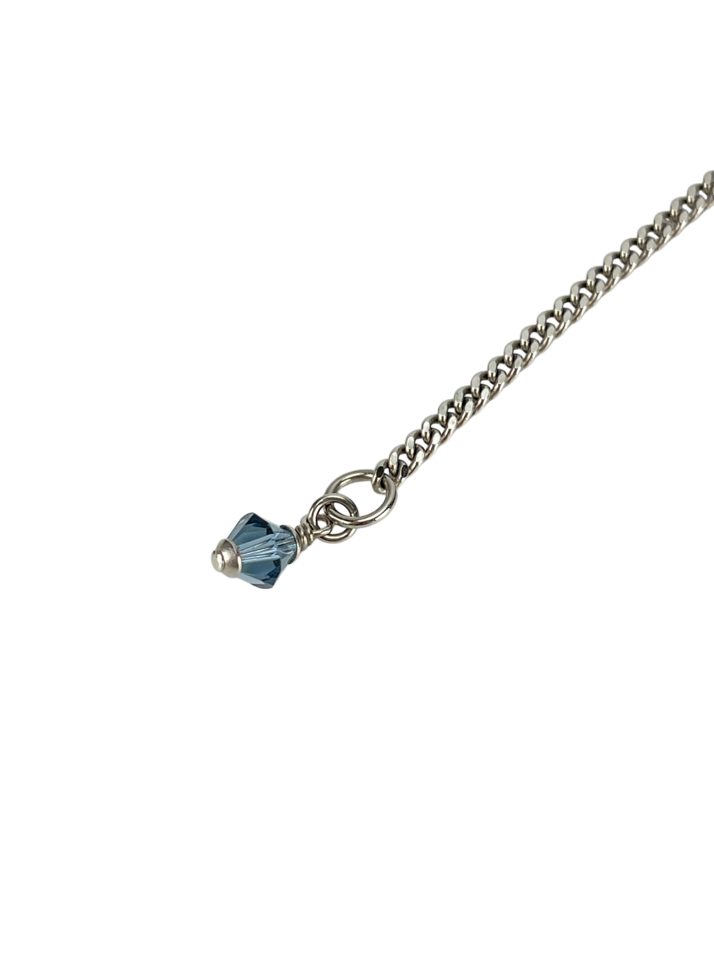 CHANEL -19P Coco Mark Blue Rhinestone Necklace Silver