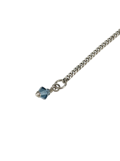 CHANEL -19P Coco Mark Blue Rhinestone Necklace Silver