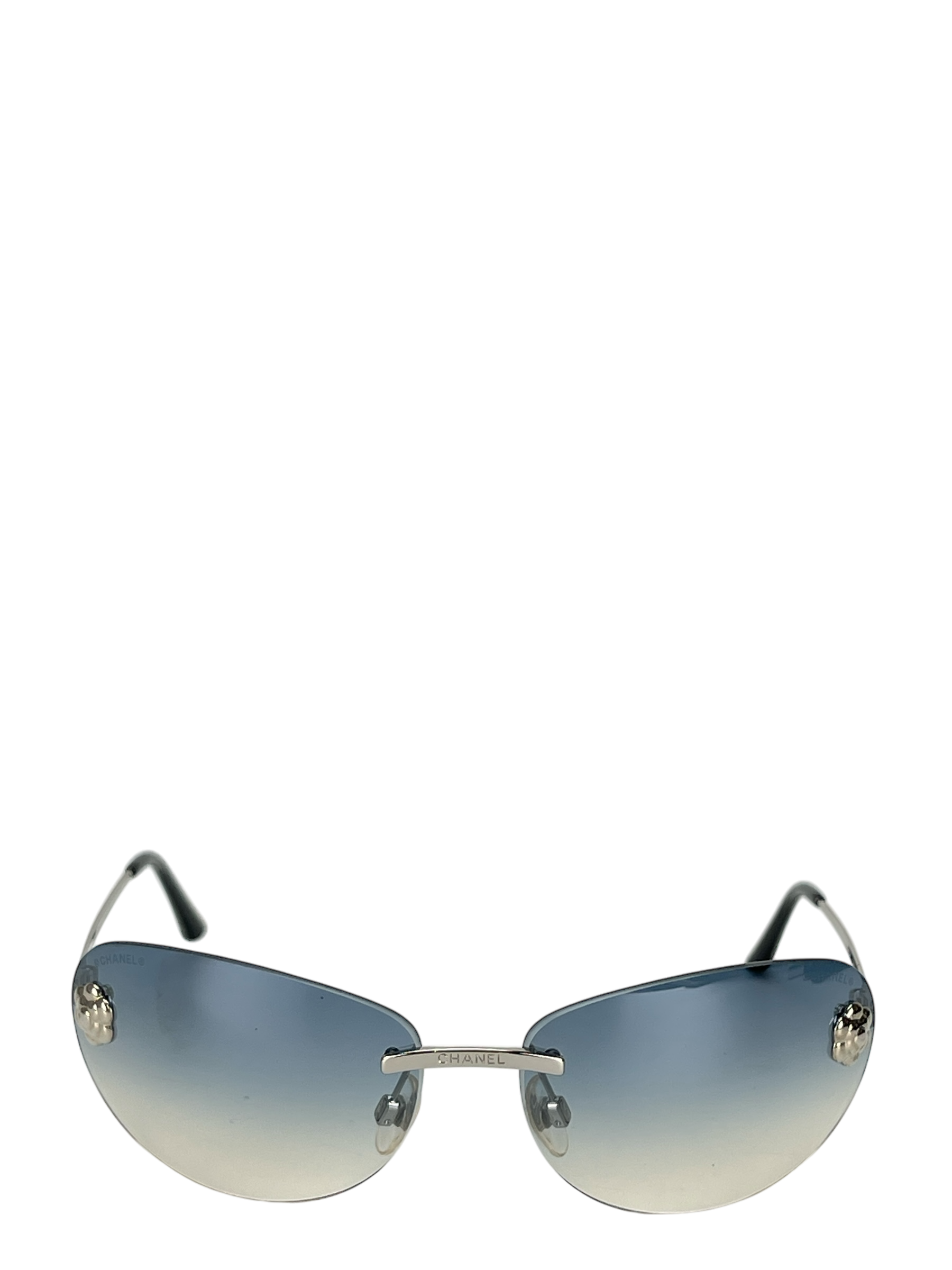 CHANEL - Blue Coco Mark Sunglasses Sliver Metal