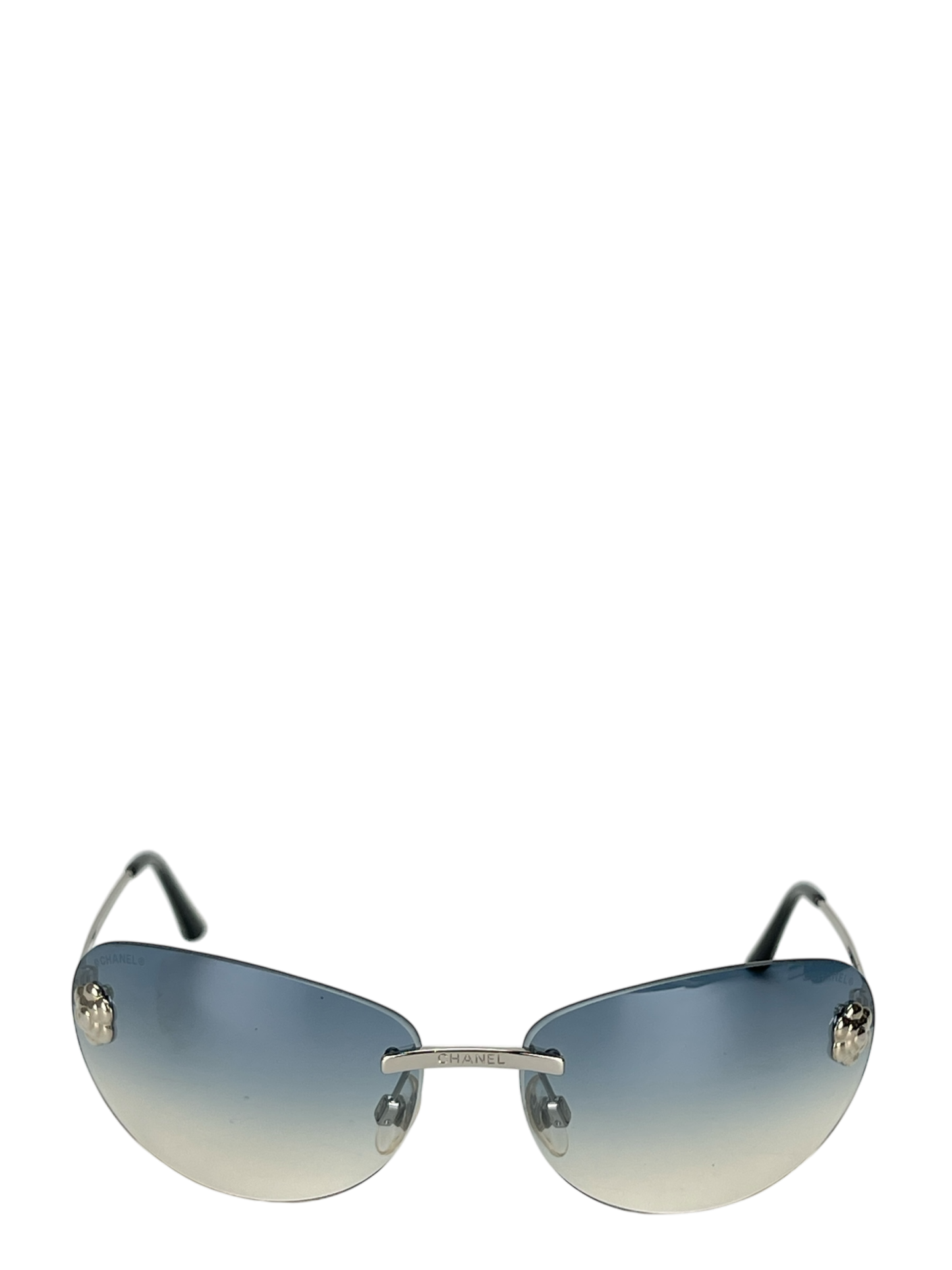 CHANEL - Blue Coco Mark Sunglasses Sliver Metal