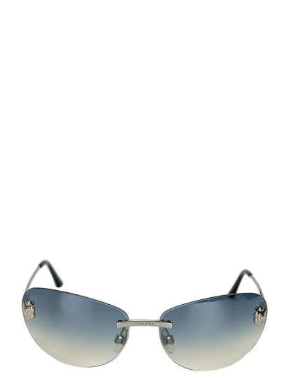 CHANEL - Blue Coco Mark Sunglasses Sliver Metal