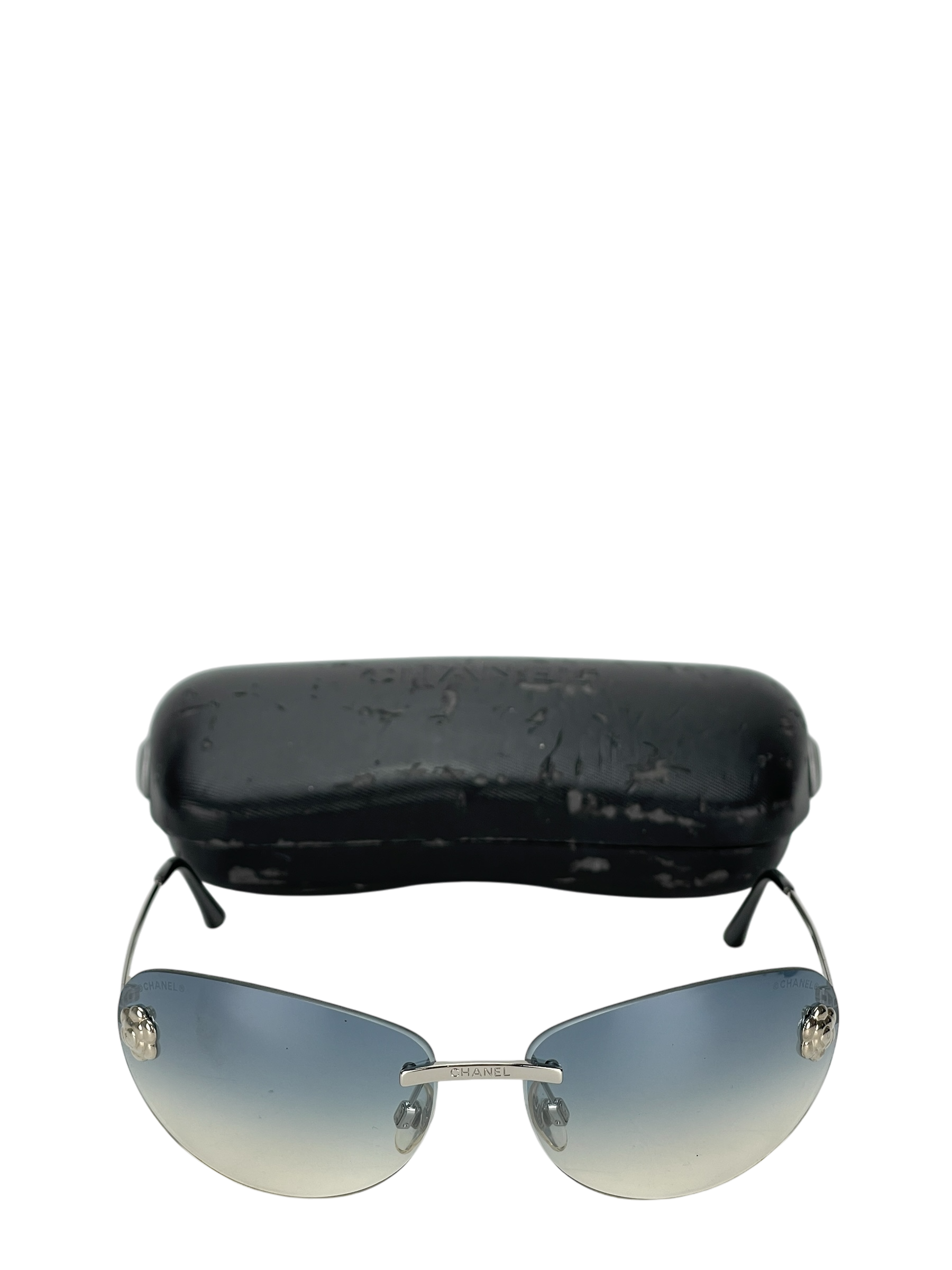 CHANEL - Blue Coco Mark Sunglasses Sliver Metal