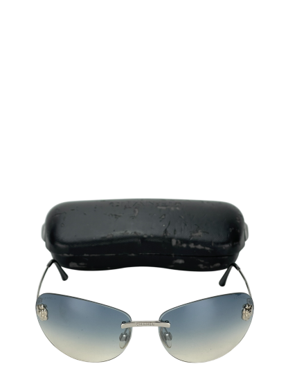 CHANEL - Blue Coco Mark Sunglasses Sliver Metal