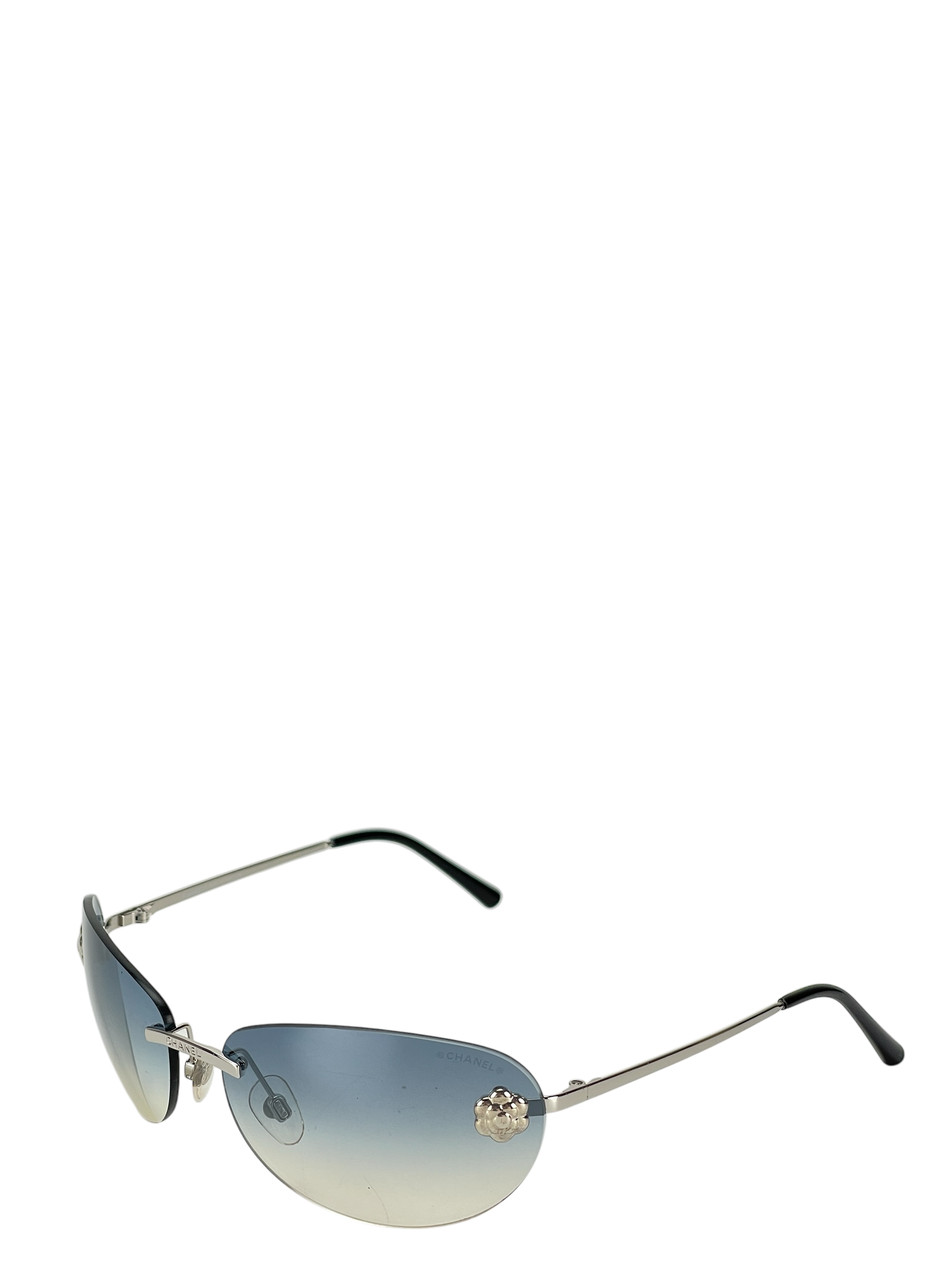CHANEL - Blue Coco Mark Sunglasses Sliver Metal