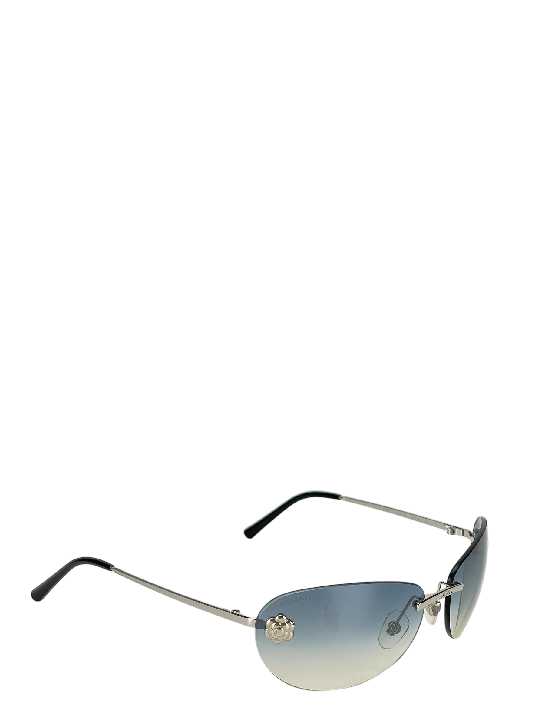 CHANEL - Blue Coco Mark Sunglasses Sliver Metal