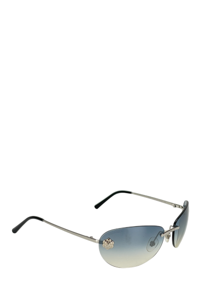 CHANEL - Blue Coco Mark Sunglasses Sliver Metal