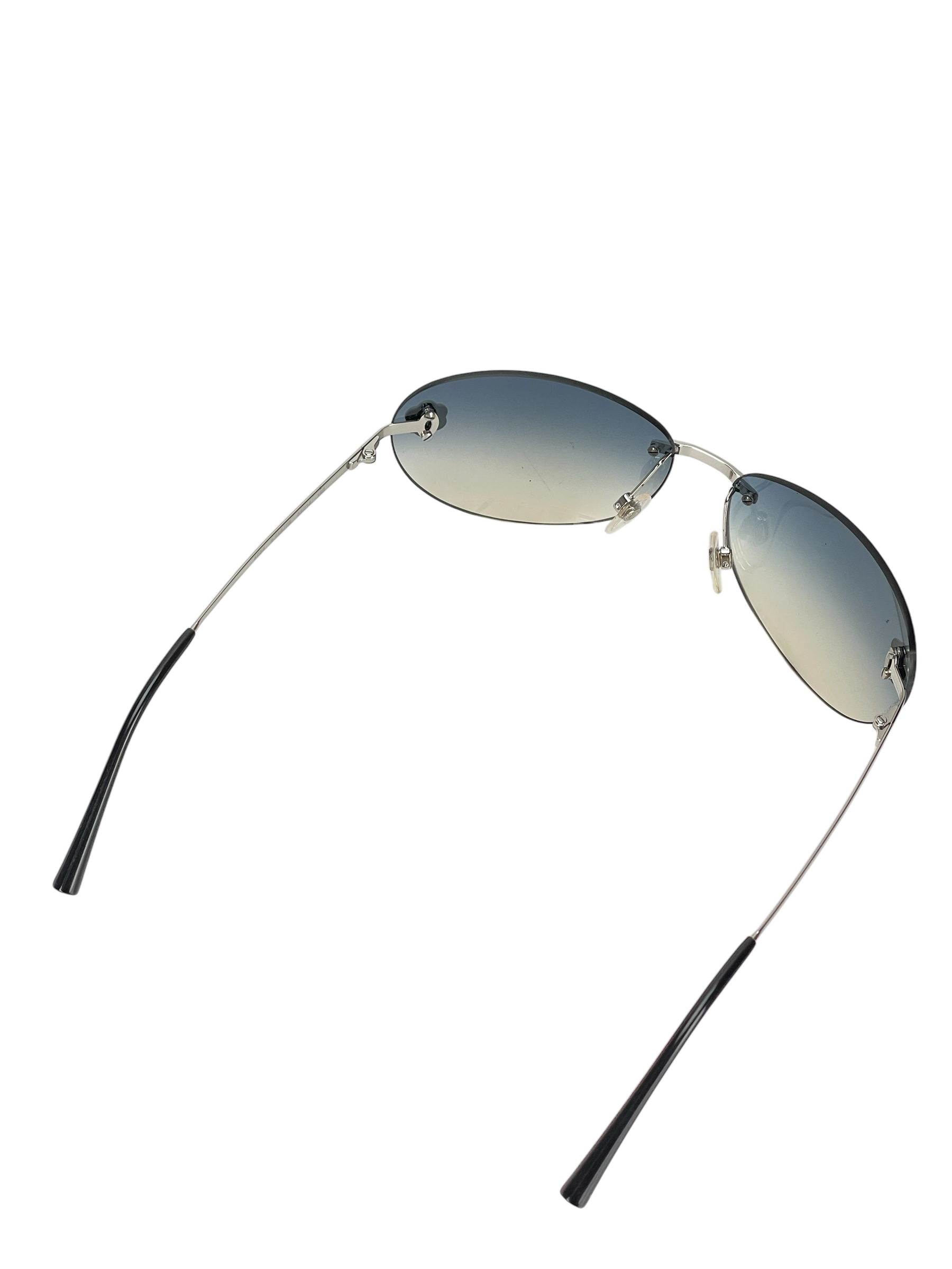 CHANEL - Blue Coco Mark Sunglasses Sliver Metal