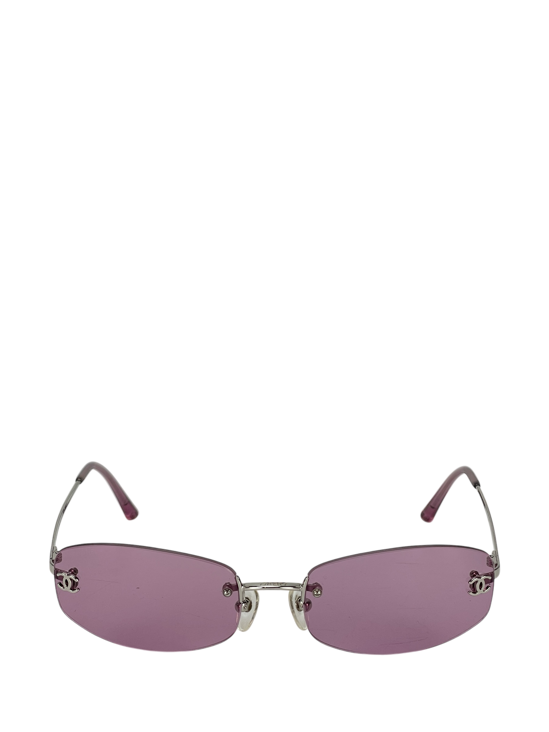 CHANEL - Purple Rectangular Tinted Rimless Sunglasses