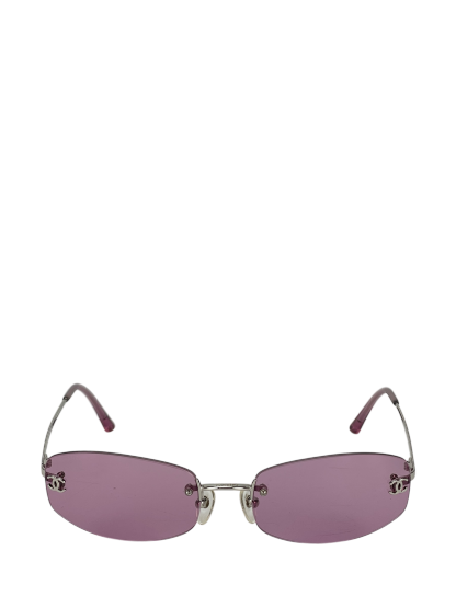 CHANEL - Purple Rectangular Tinted Rimless Sunglasses