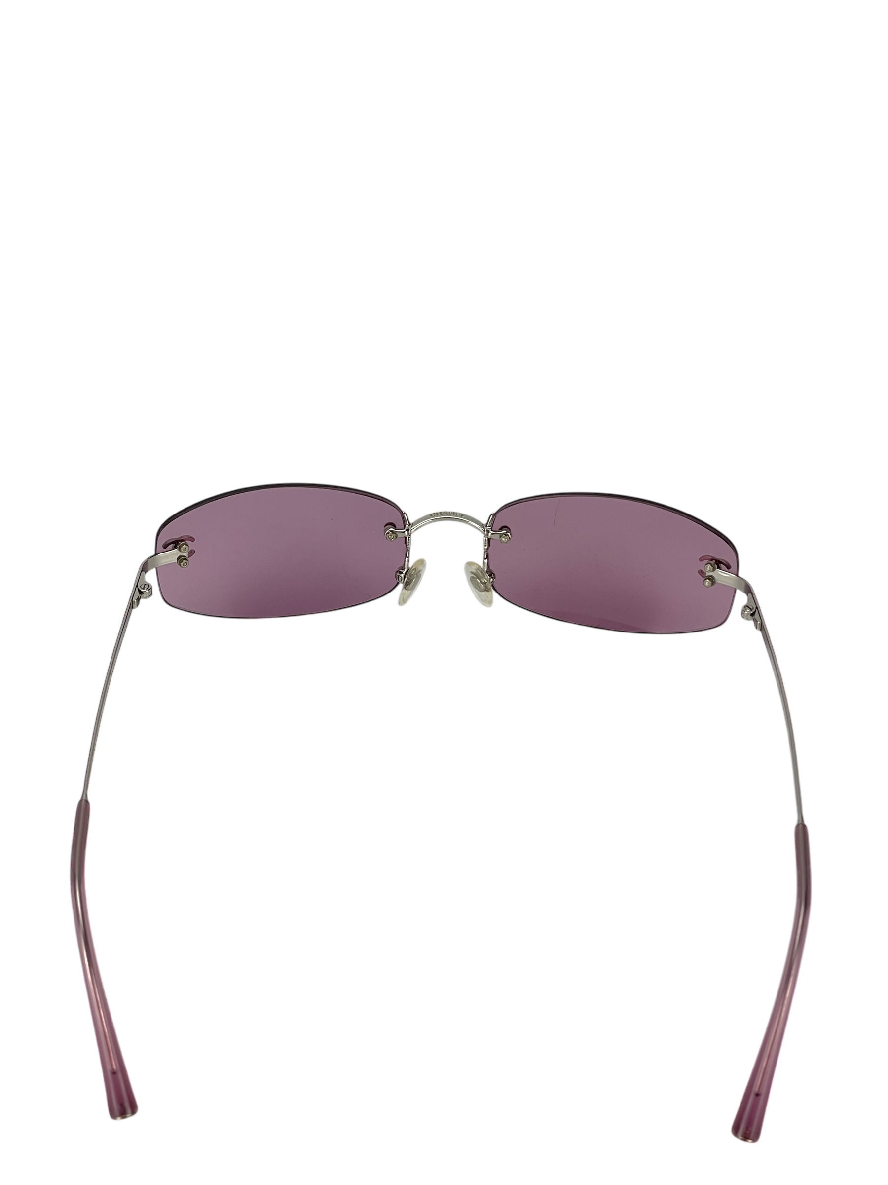 CHANEL - Purple Rectangular Tinted Rimless Sunglasses