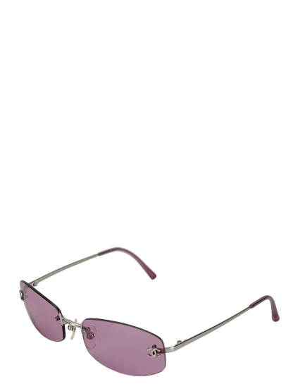 CHANEL - Purple Rectangular Tinted Rimless Sunglasses