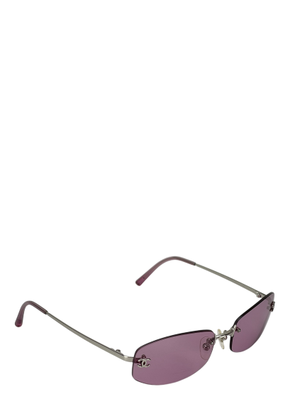 CHANEL - Purple Rectangular Tinted Rimless Sunglasses
