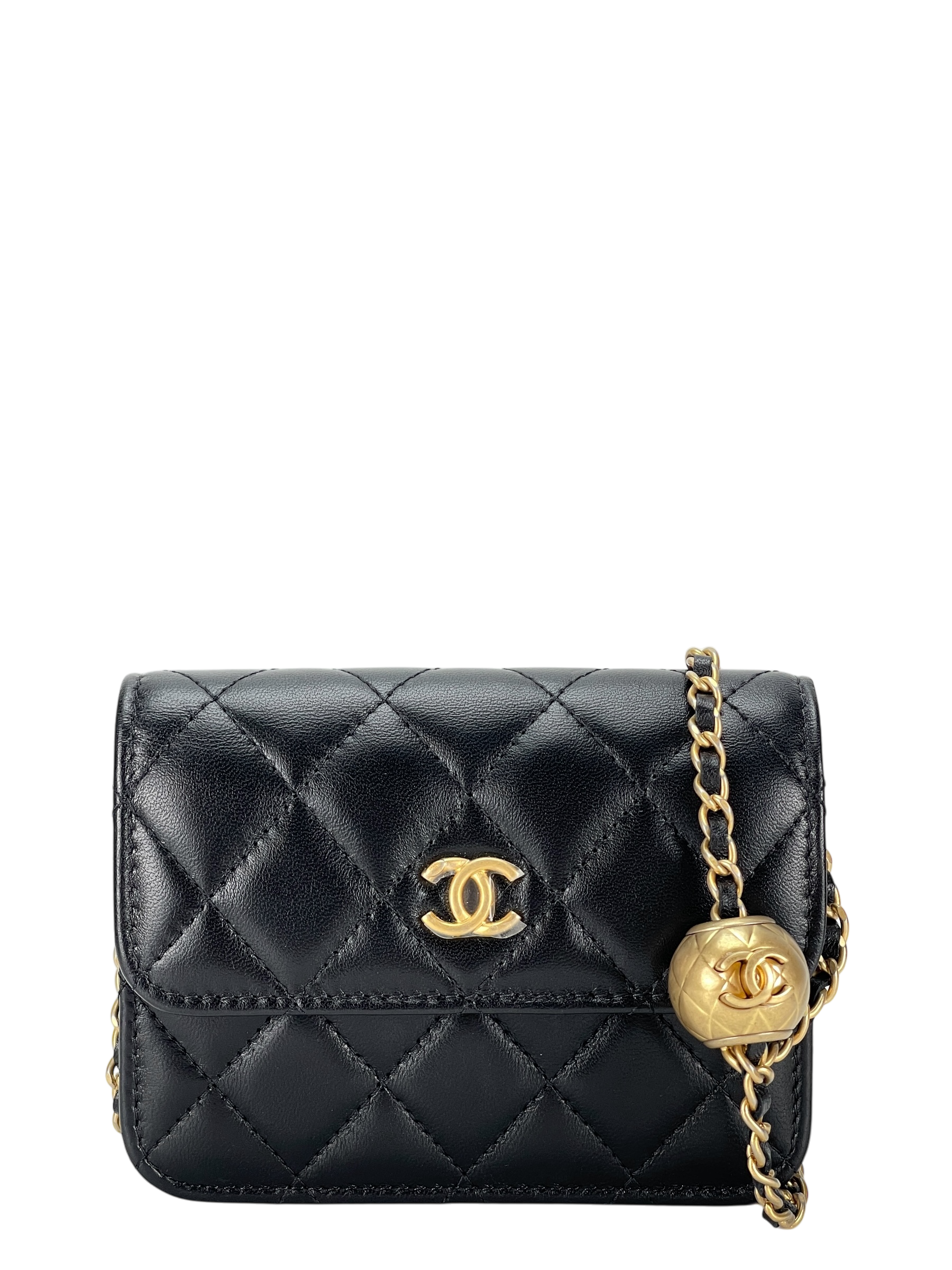 CHANEL - Black Mini Quilted Lambskin Pearl Crush Clutch With Chain