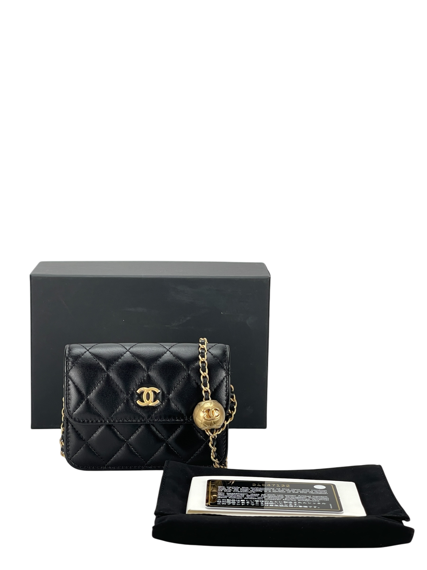 CHANEL - Black Mini Quilted Lambskin Pearl Crush Clutch With Chain