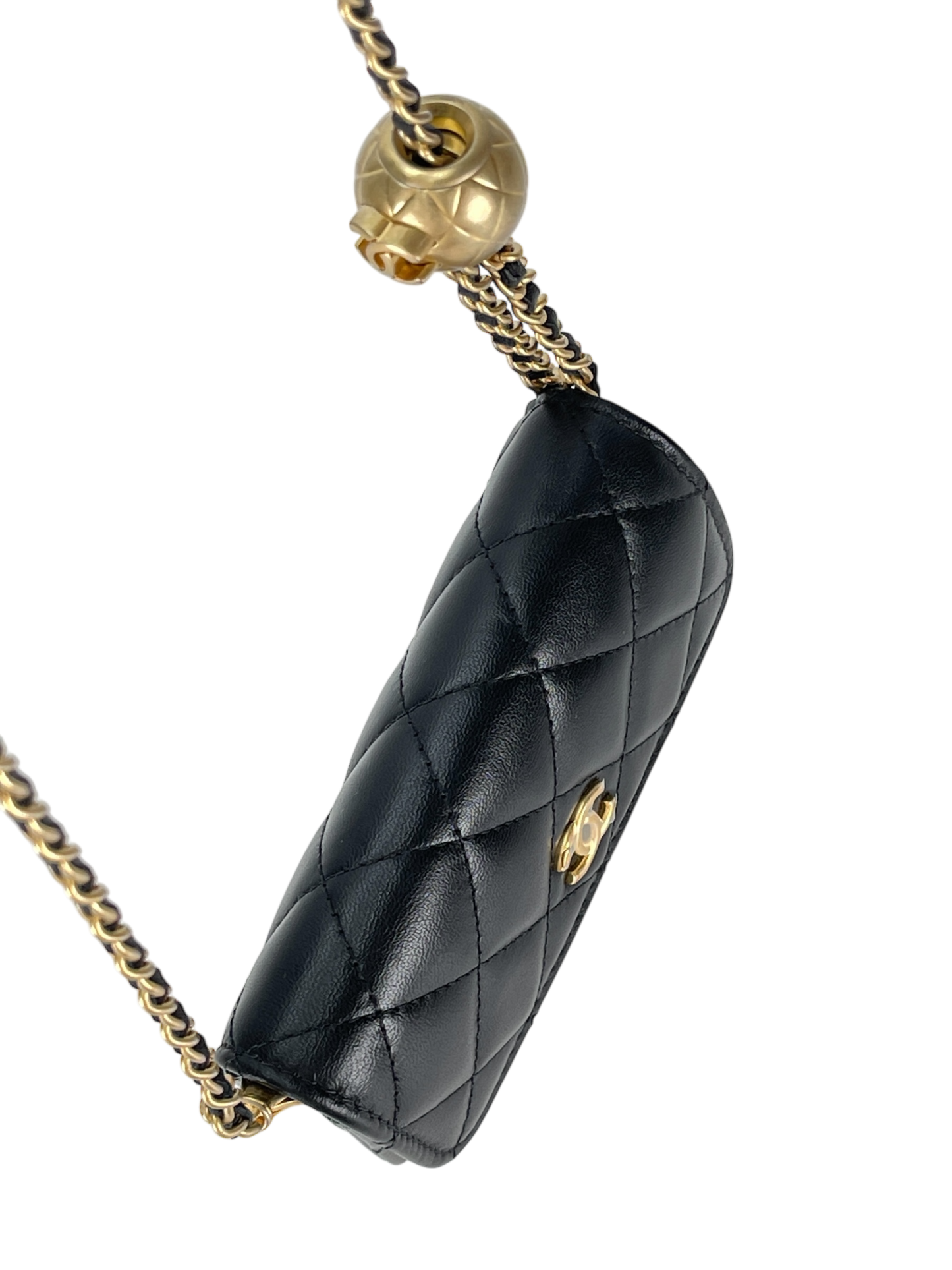 CHANEL - Black Mini Quilted Lambskin Pearl Crush Clutch With Chain