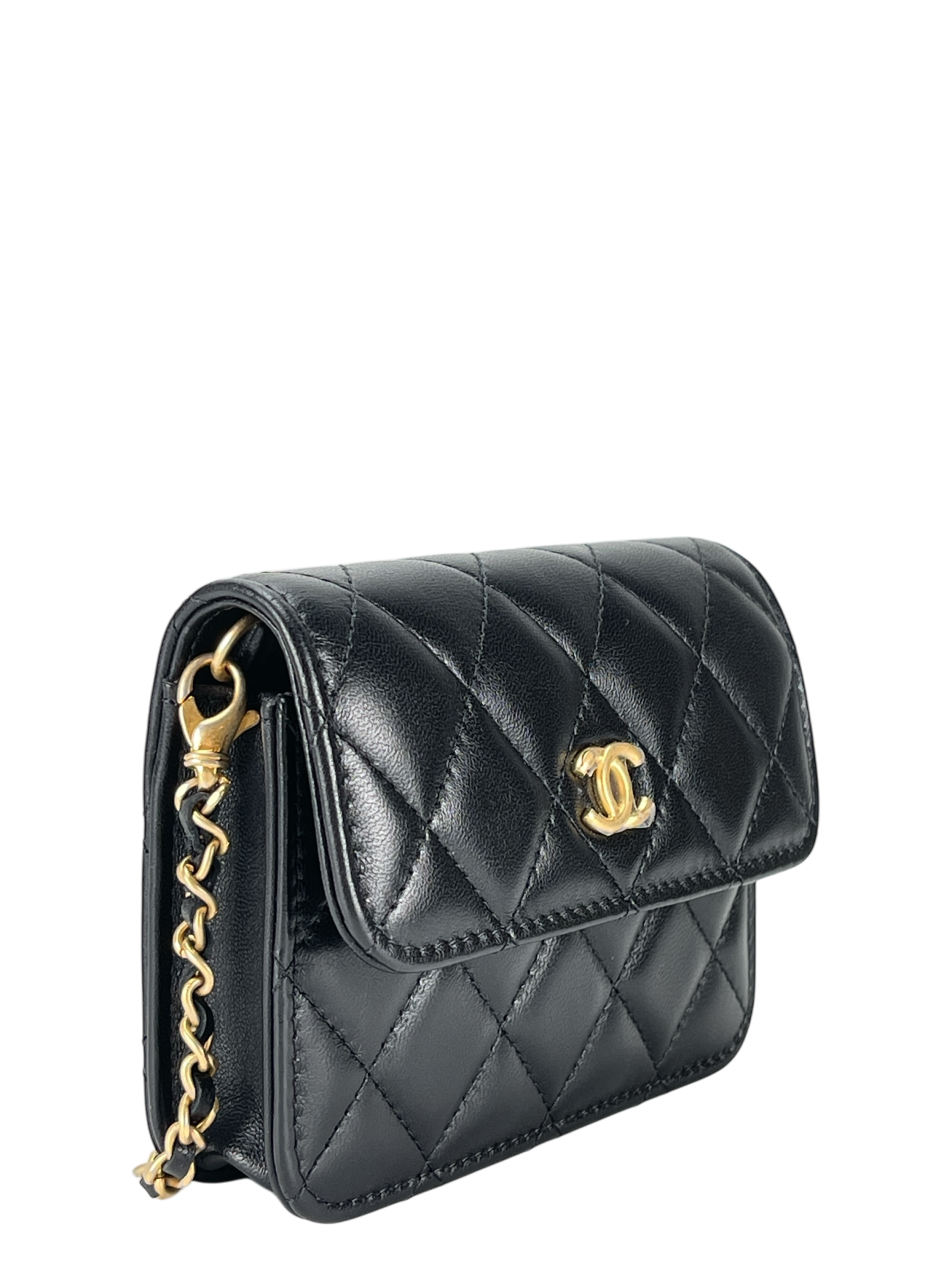 CHANEL - Black Mini Quilted Lambskin Pearl Crush Clutch With Chain