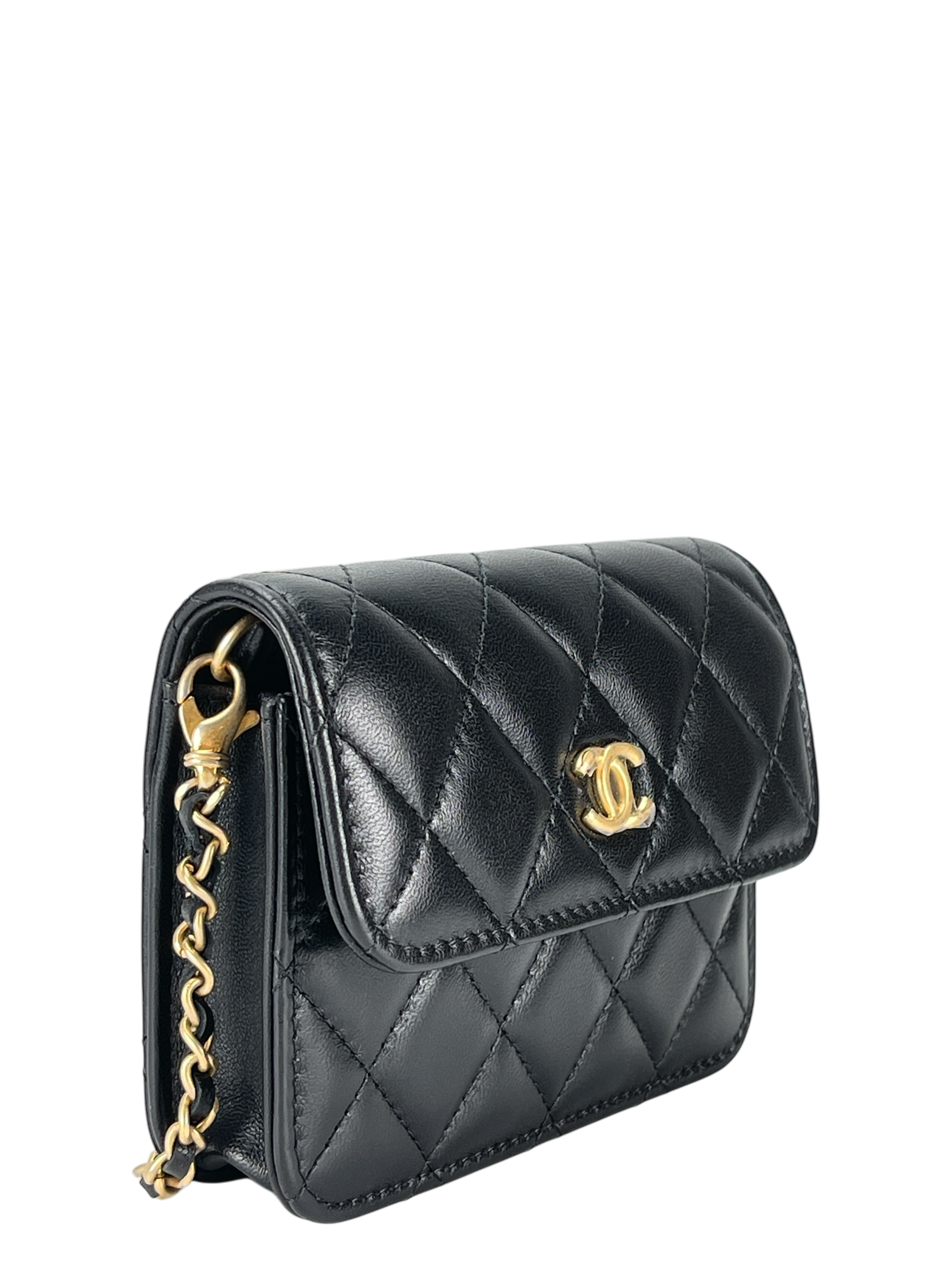 CHANEL - Black Mini Quilted Lambskin Pearl Crush Clutch With Chain