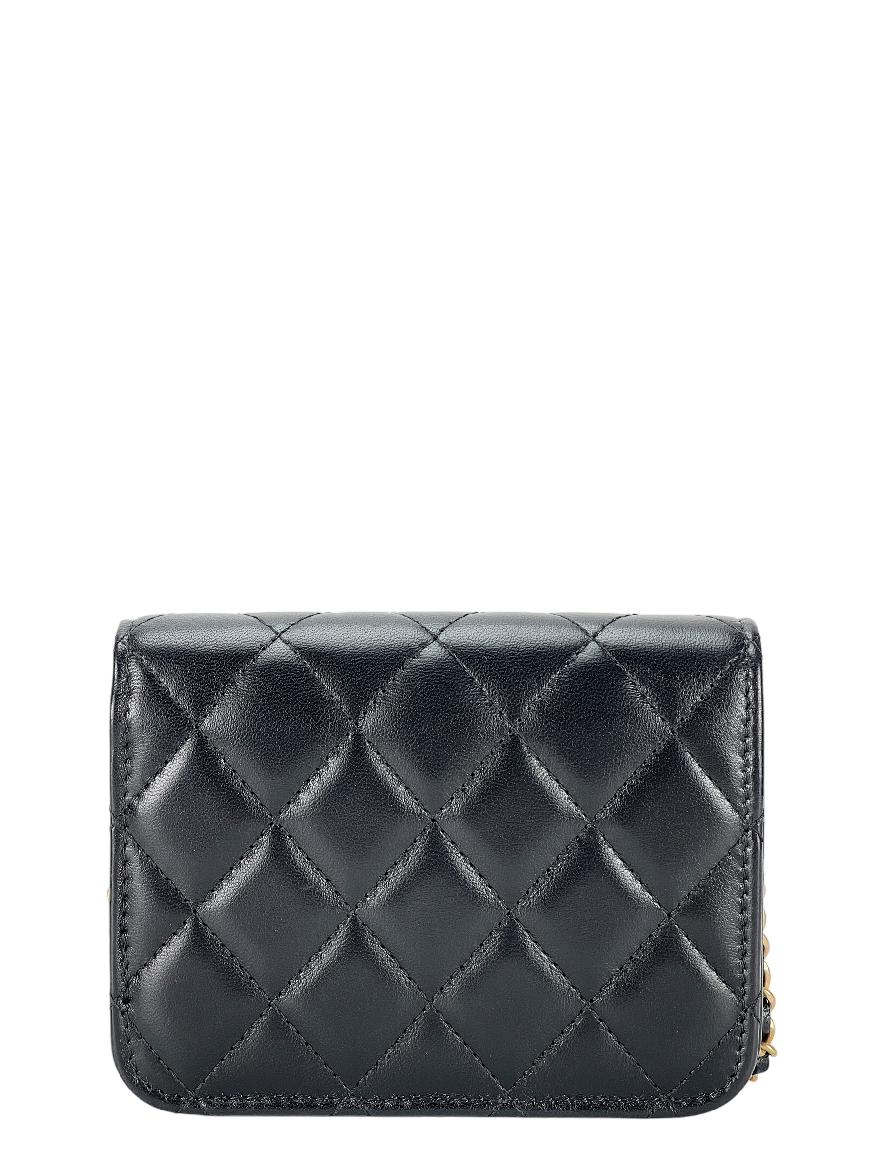 CHANEL - Black Mini Quilted Lambskin Pearl Crush Clutch With Chain