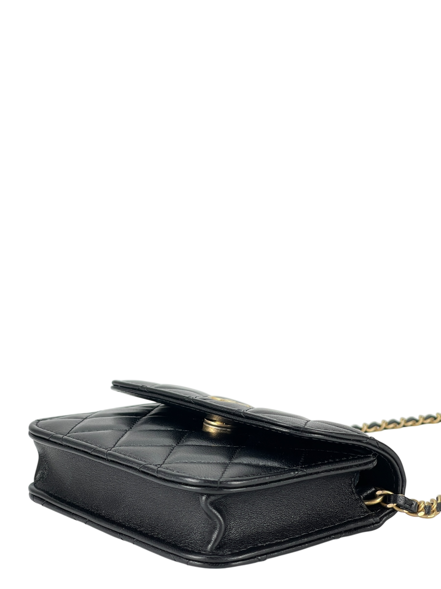 CHANEL - Black Mini Quilted Lambskin Pearl Crush Clutch With Chain
