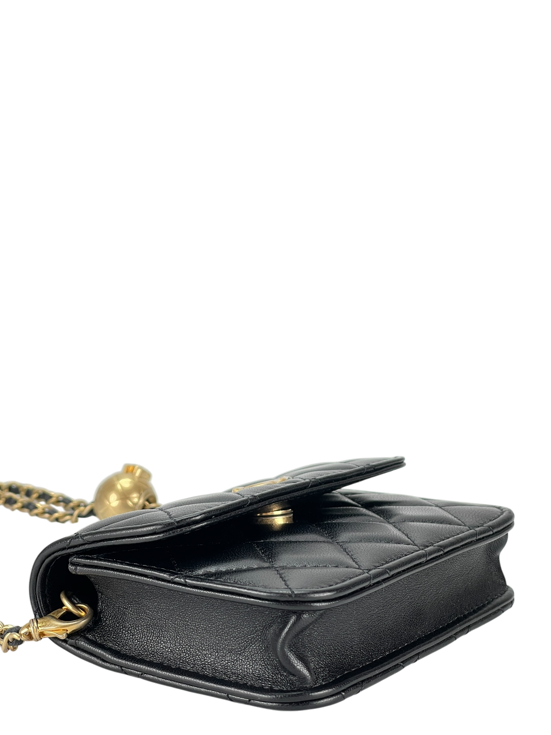 CHANEL - Black Mini Quilted Lambskin Pearl Crush Clutch With Chain