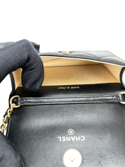 CHANEL - Black Mini Quilted Lambskin Pearl Crush Clutch With Chain