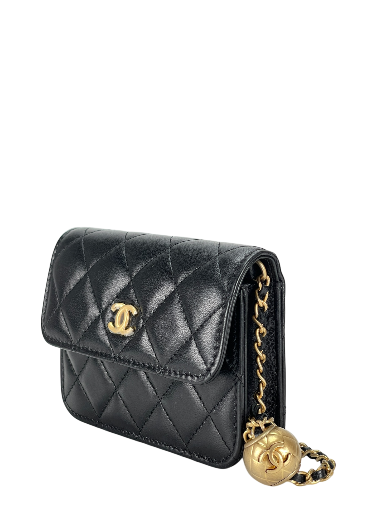 CHANEL - Black Mini Quilted Lambskin Pearl Crush Clutch With Chain